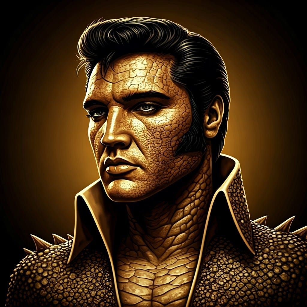 Elvis Presley as Reptilian King in Vibrant Golden Age Illust...