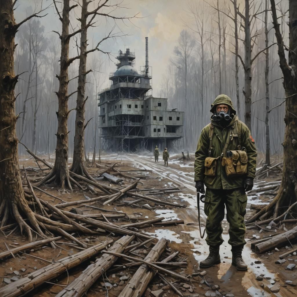 Chernobyl Stalker: Oil Painting in Gurney Style