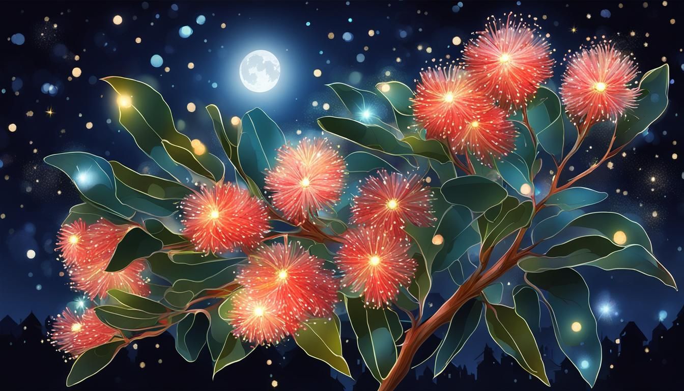 Luminous Bouquet of Flowering Gum at Night
