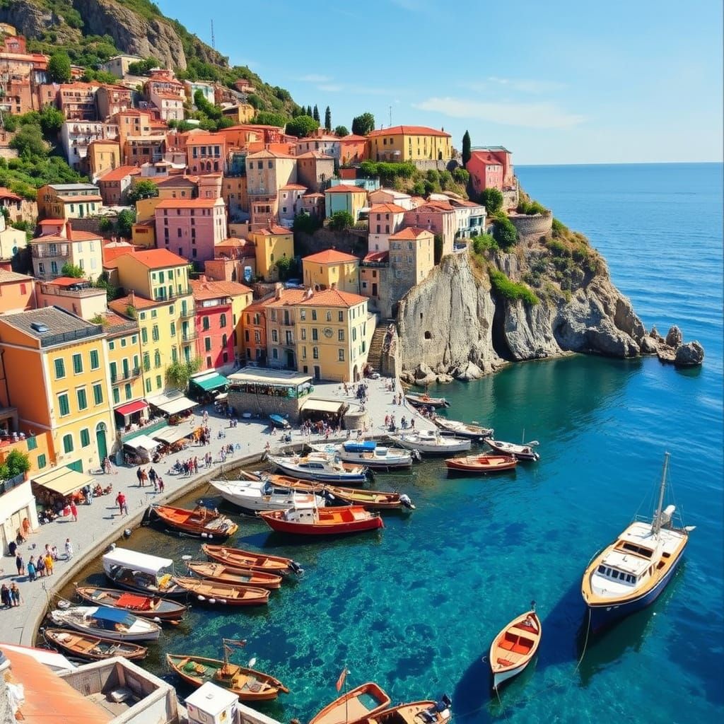 Vernazza, Italy: Coastal Town in Watercolor Style