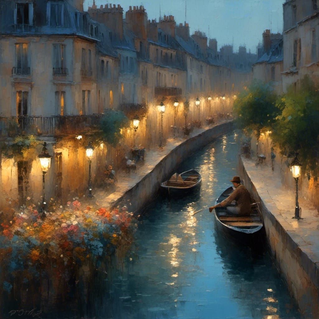 Parisian Canal at Twilight: A Cinematic Street Scene