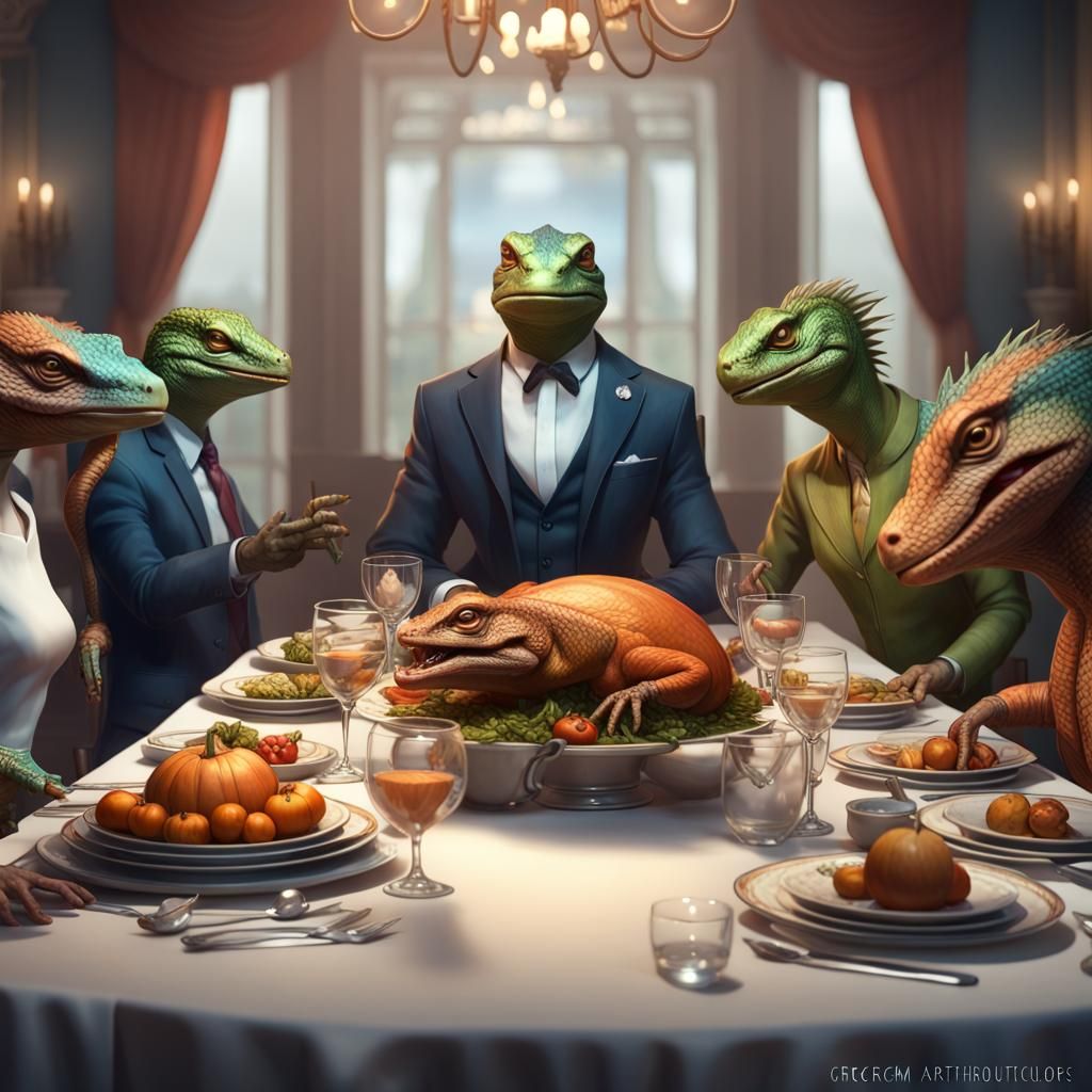 Festive Thanksgiving Tablescape with Lizard Politicians