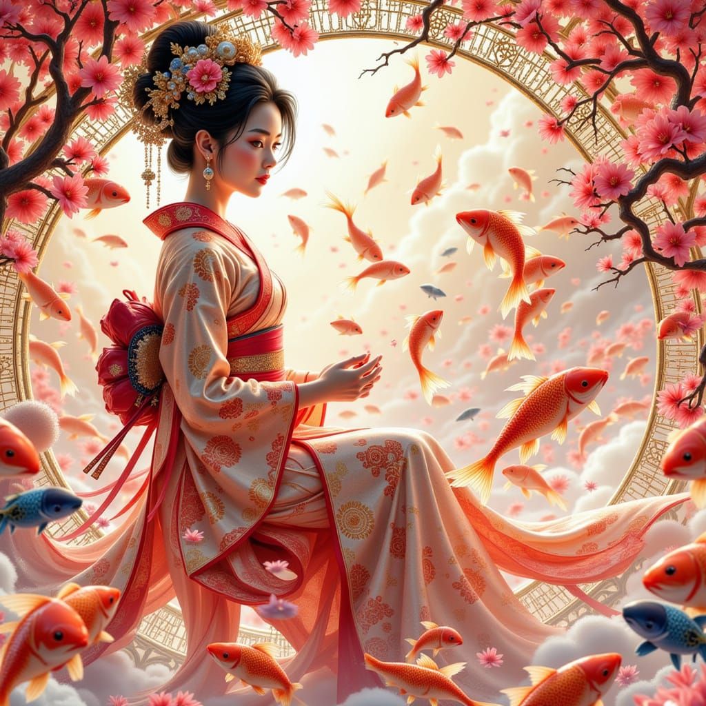 Madam Koi Koi in Kimono, Art Nouveau Style