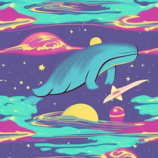 Synthwave Space Whale with Lasers and Planets