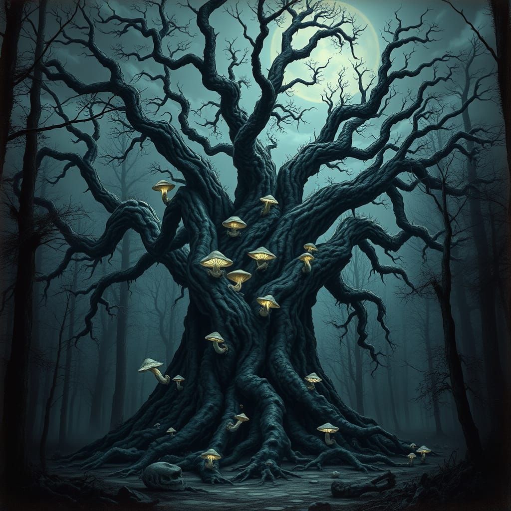 Colossal Tree in Forgotten Forest: Surrealist Image