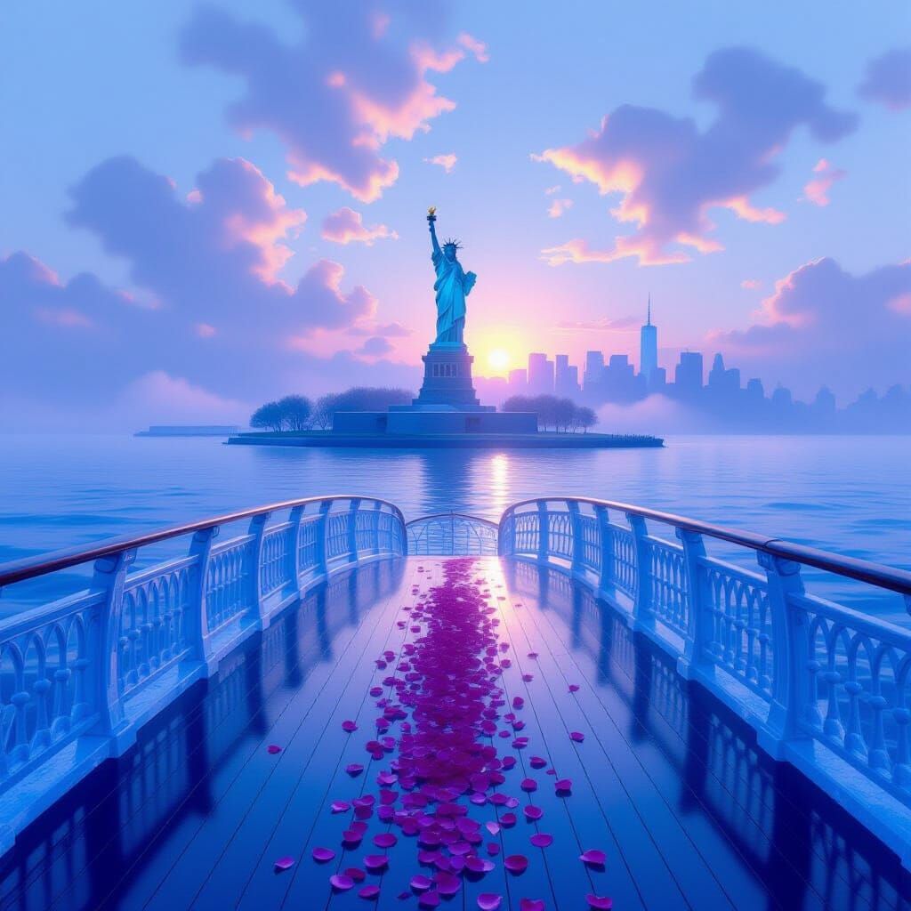 Statue of Liberty at Misty Ice-Blue Dawn