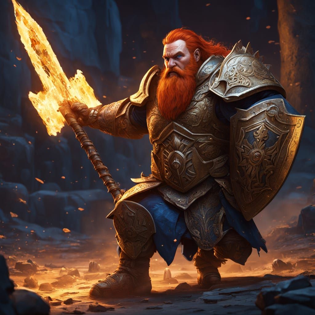 Dwarf Paladin Fighting Demons in Golden Light