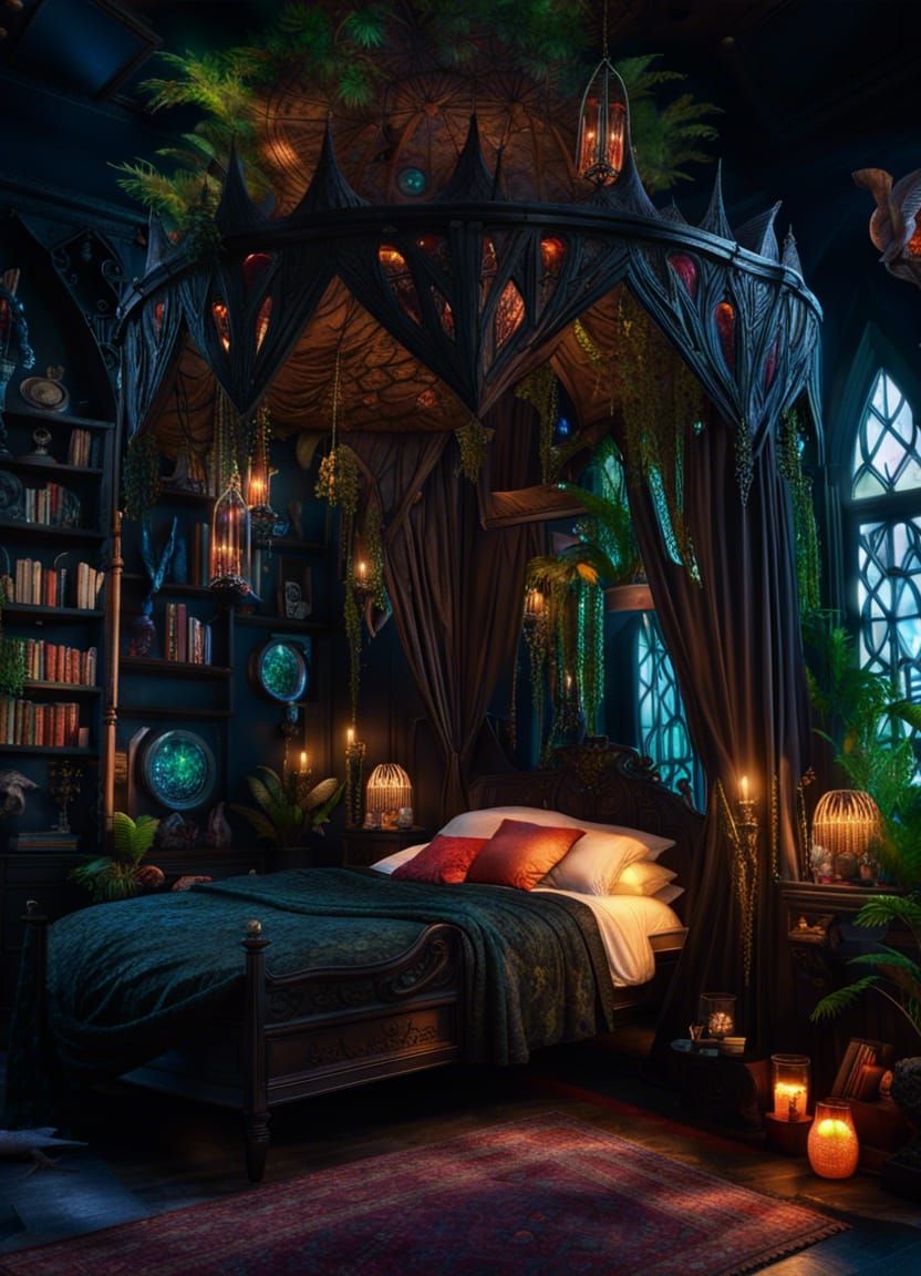 Enchanting Gothic Druid Bedroom with Fantasy Decor