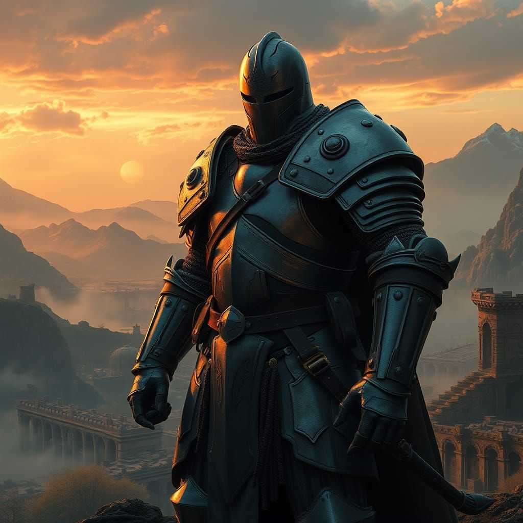 Armored Knight in Mystical Landscape, Matte Painting