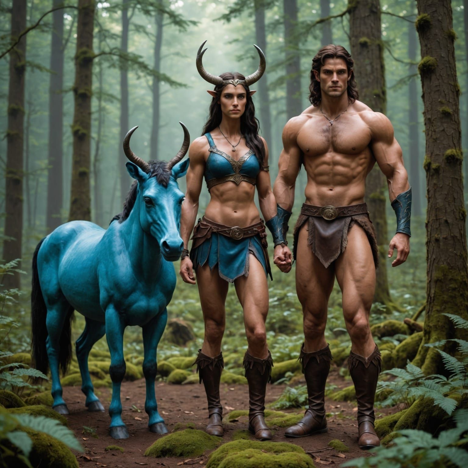 Mystical Centaur Couple in a Haunting Forest