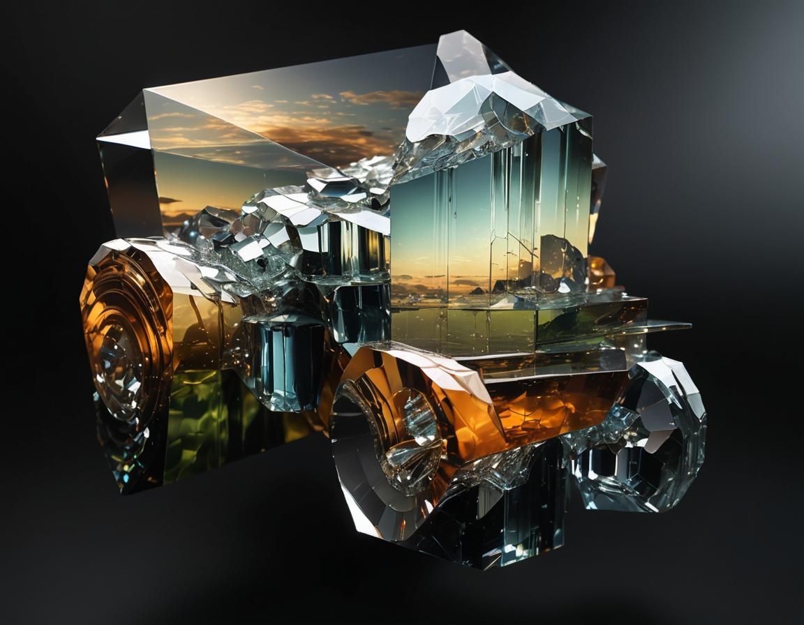 Abstract Crystal Structure Reflecting Sky Hues