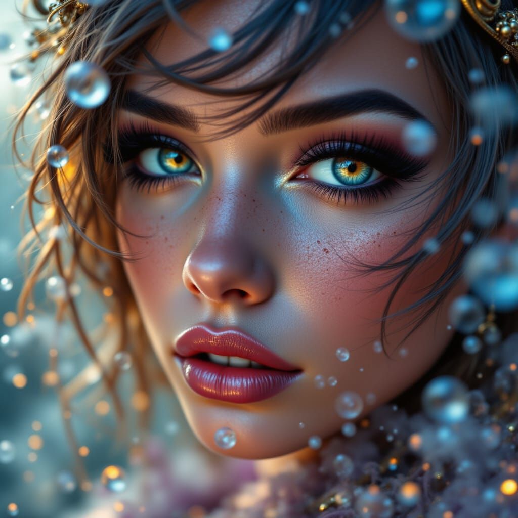 Liquid Woman with Gold Accents in Anime Style