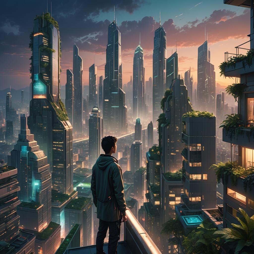 Futuristic City at Dusk: A Serene Matte Painting