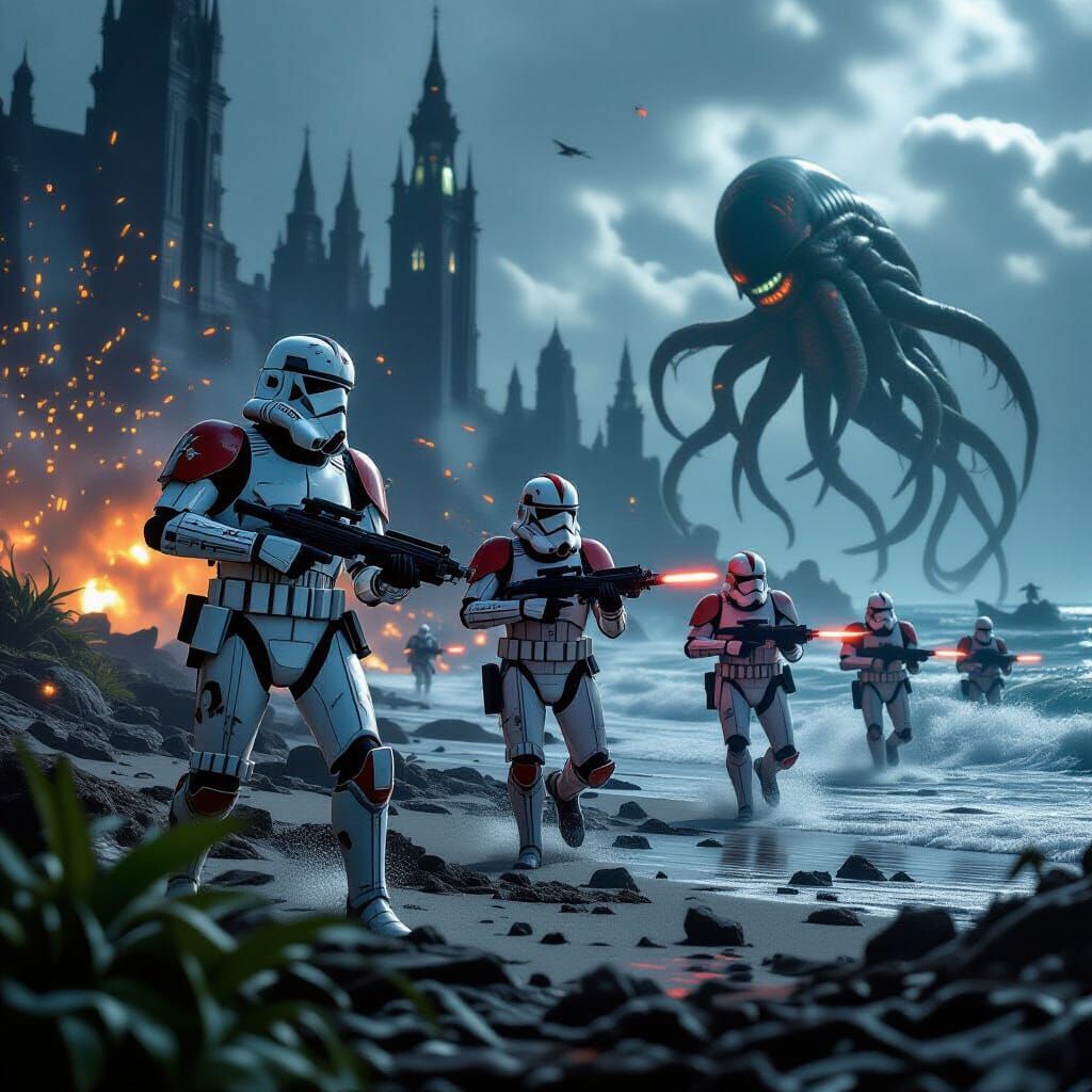 Clone Troopers Storm Alien Normandy in Biomechanical Surreal...