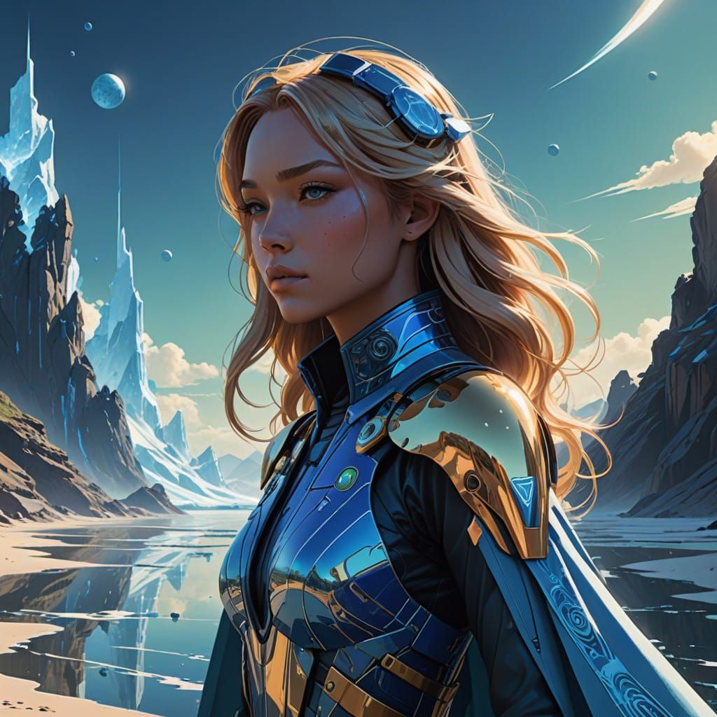 Ethereal Ice Sorceress in Solarpunk Attire