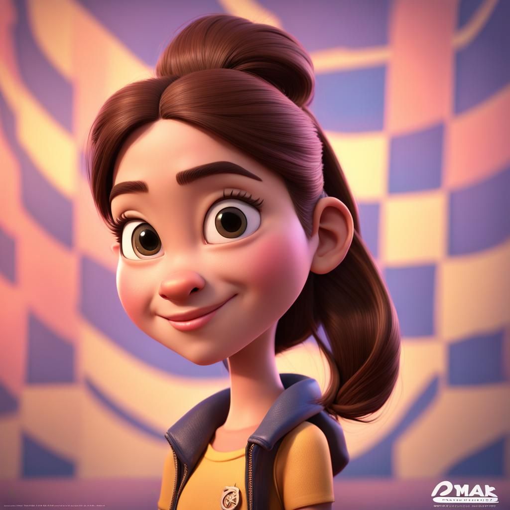 Pixar Style Character with Brown Ponytail