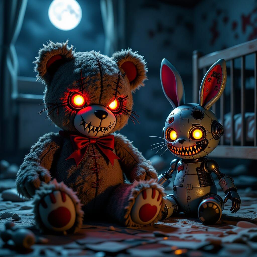 Evil Stuffed Animals in Dark Fantasy Nursery