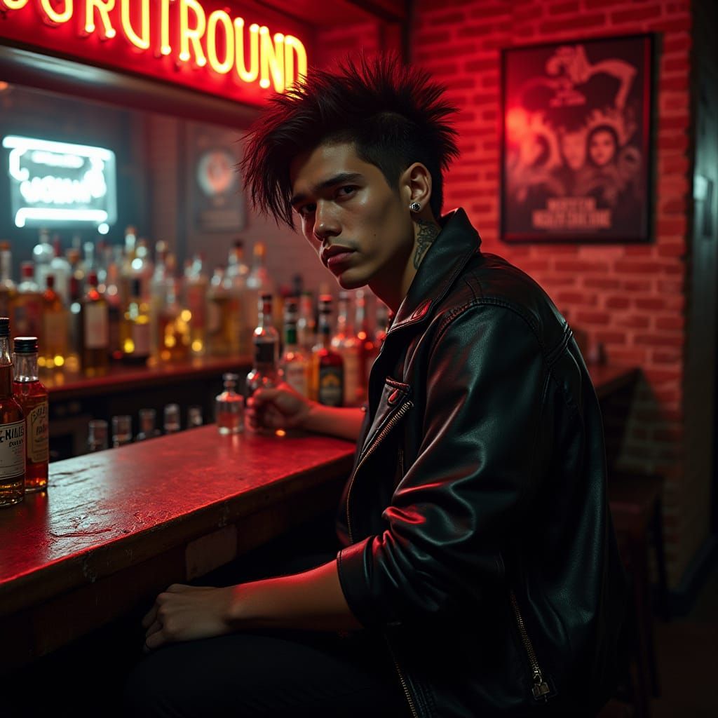 Punk Hairstyle Man in Nightclub - Hyper Realistic Photo