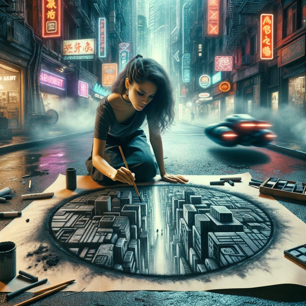 Hispanic Artist Creates Cyberpunk Charcoal Art