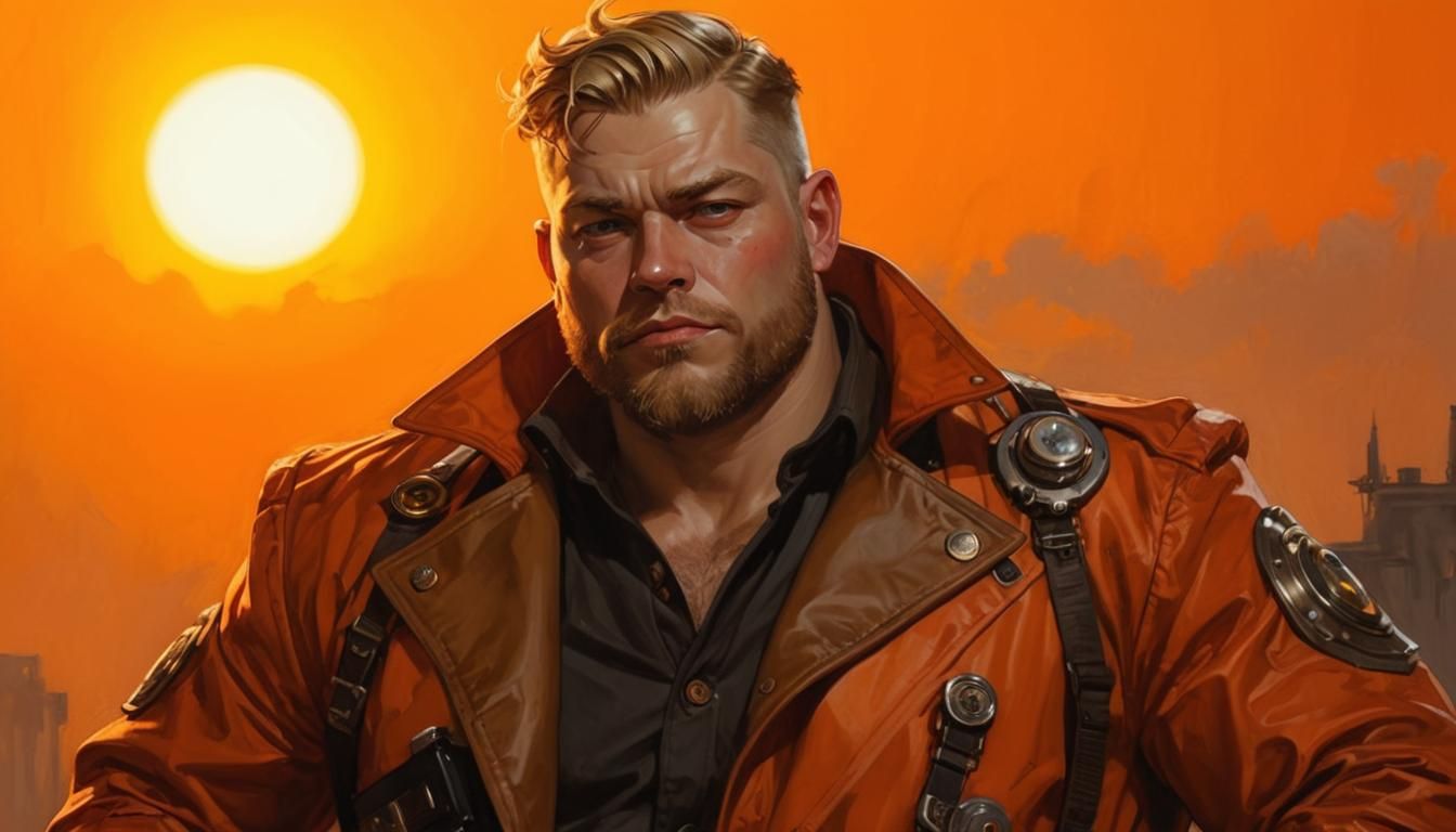 Steampunk Man in Orange Jacket, Leyendecker and Hewlett Styl...