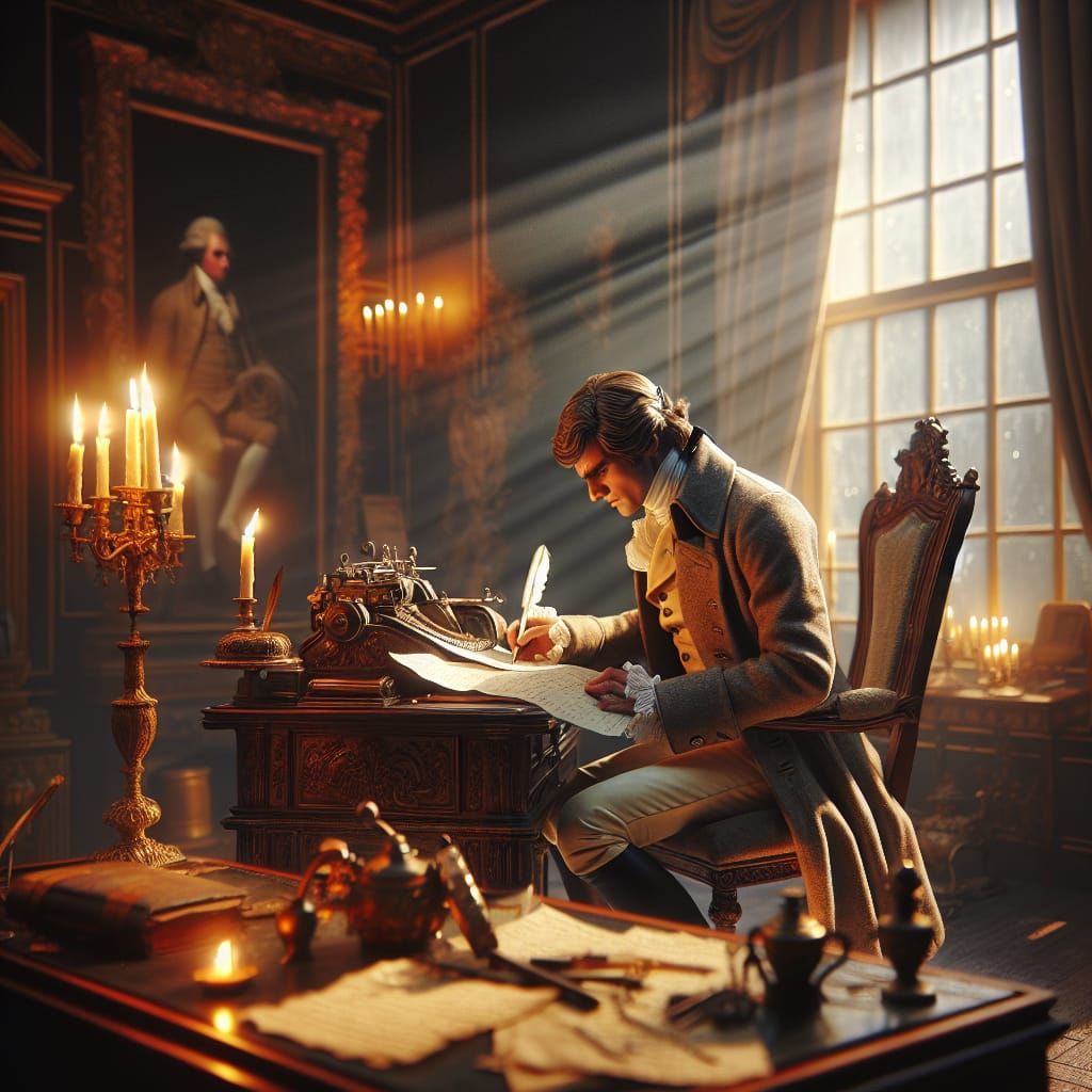 18th Century Politician Composing Letter in Opulent Estate