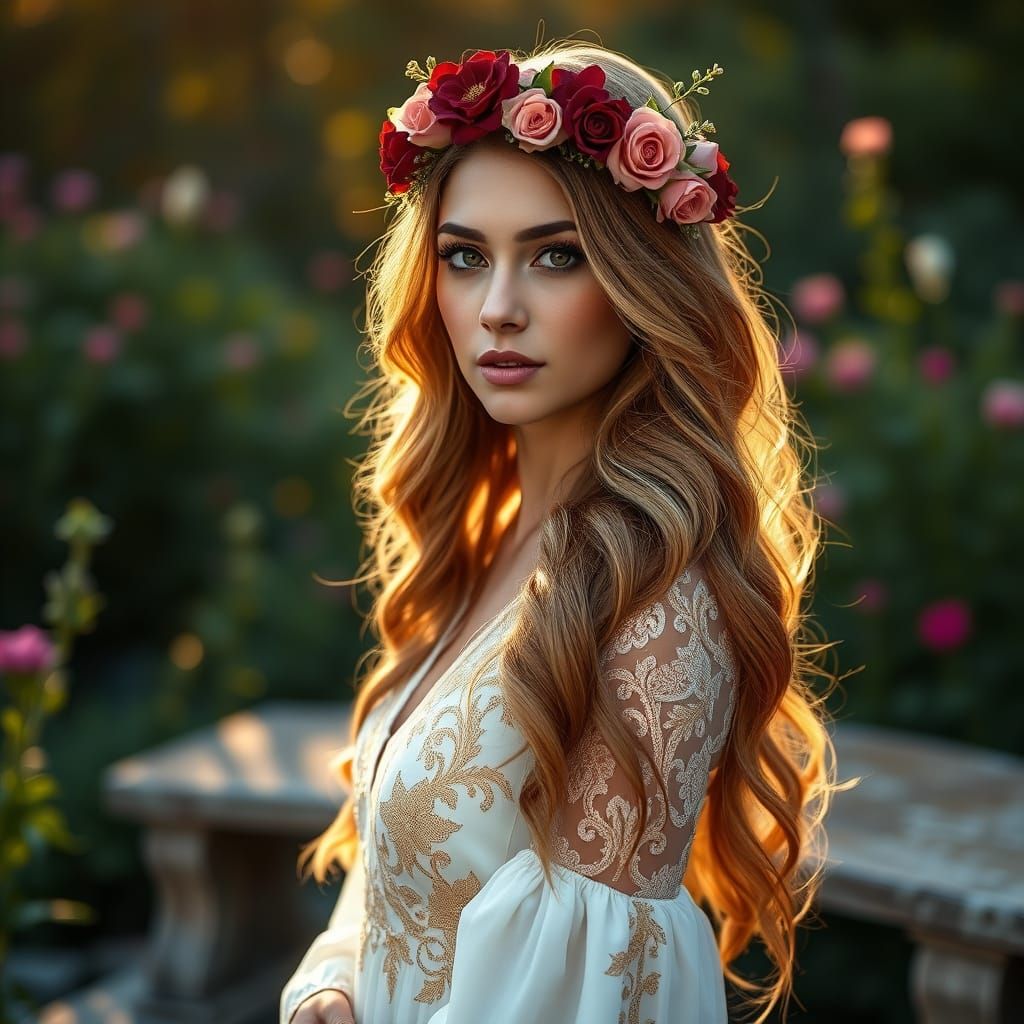 A soft, romantic portrait photograph captures a Latina woman...