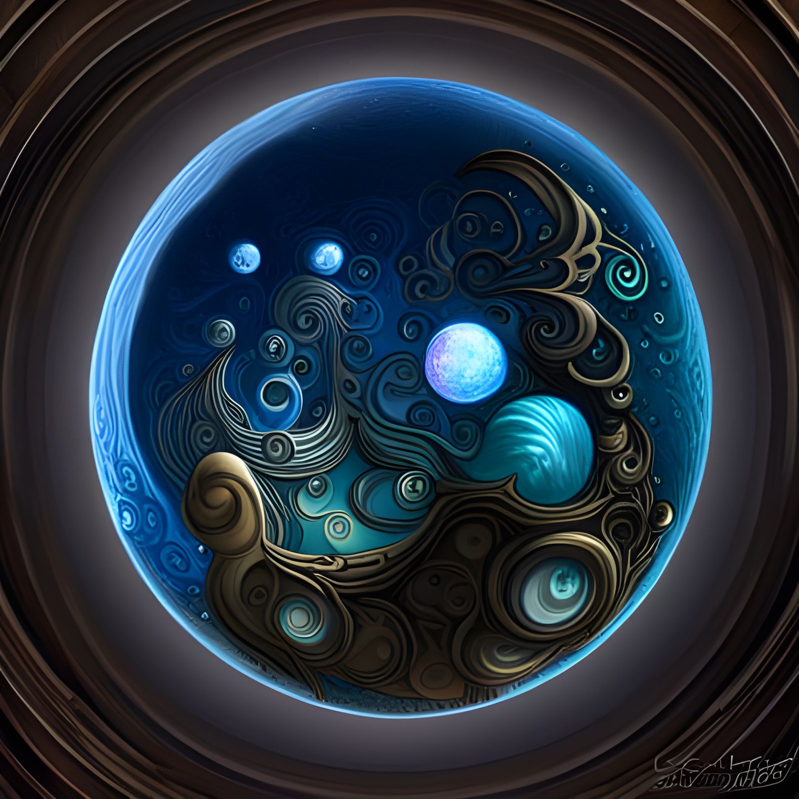 Luminous Orb of the Eldritch Night in Art Nouveau