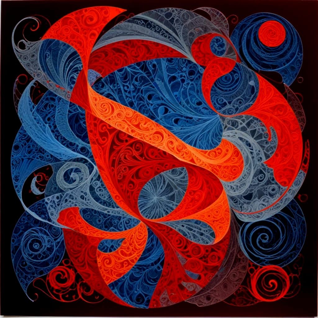 Abstract Red Curves: Etched Sketch Illustration