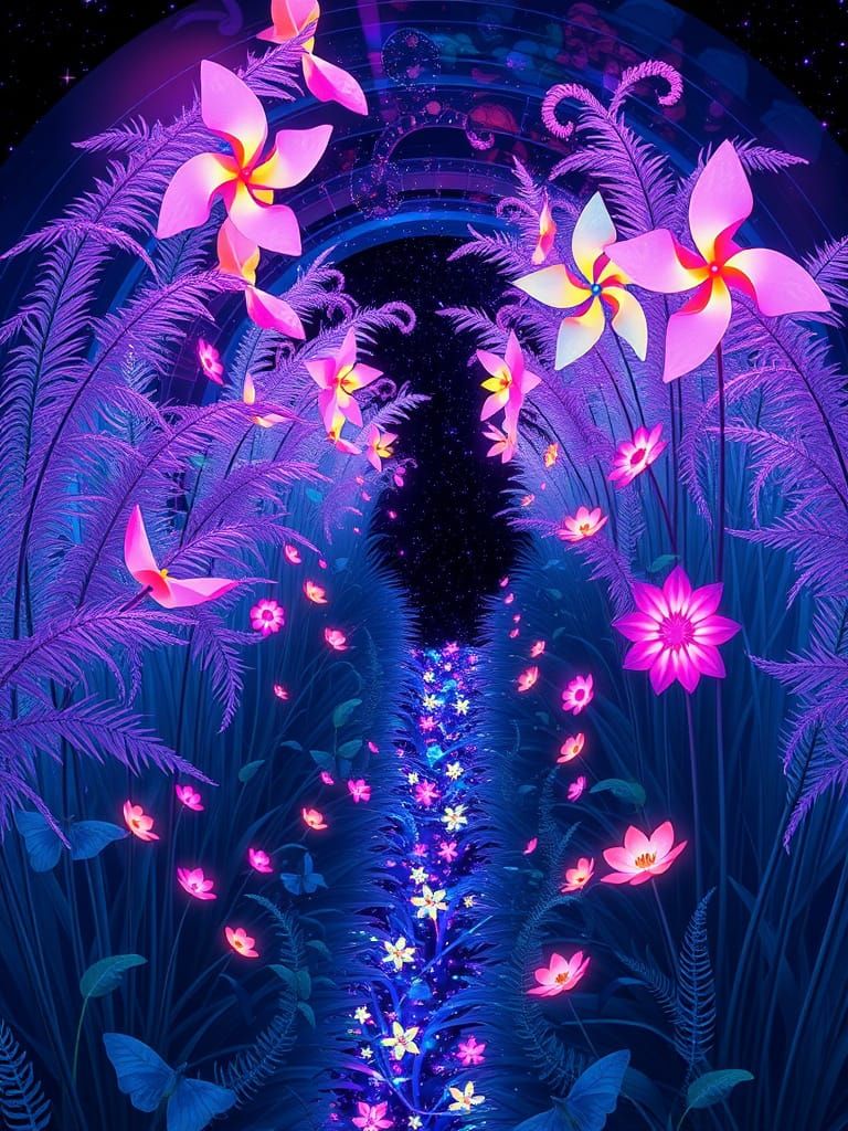Bioluminescent Island Flowers in Anime Ghibli Style