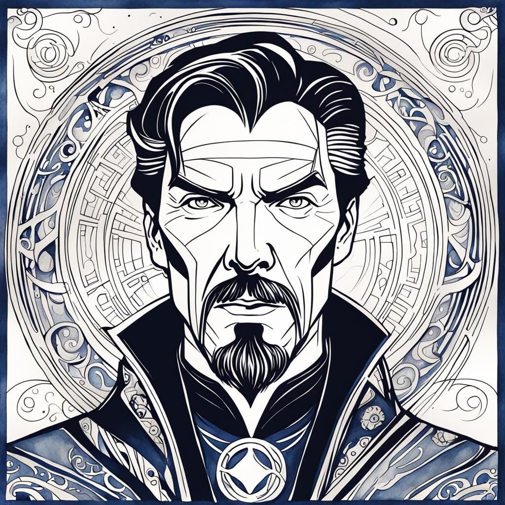 Doctor Strange Portrait in Curvilinear Line Art Style