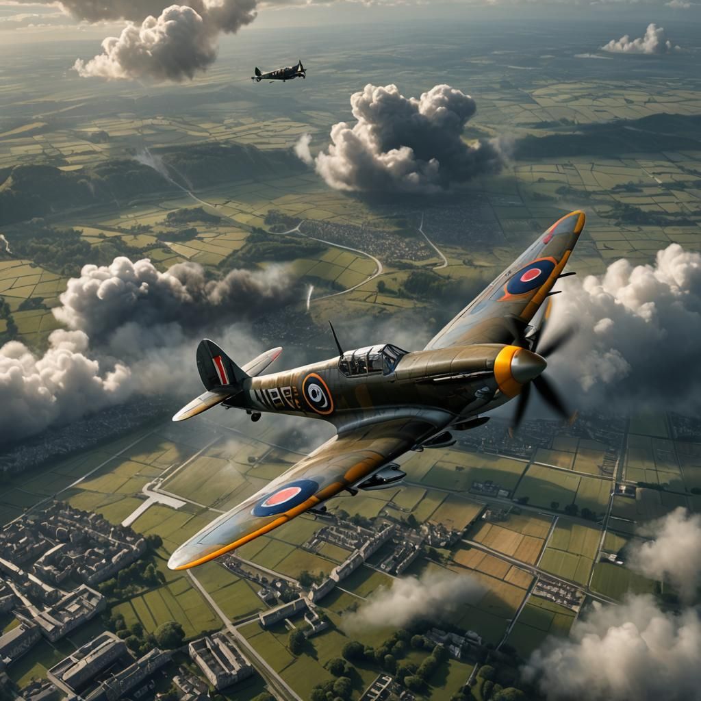 Spitfire in World War II, Dramatic Digital Painting