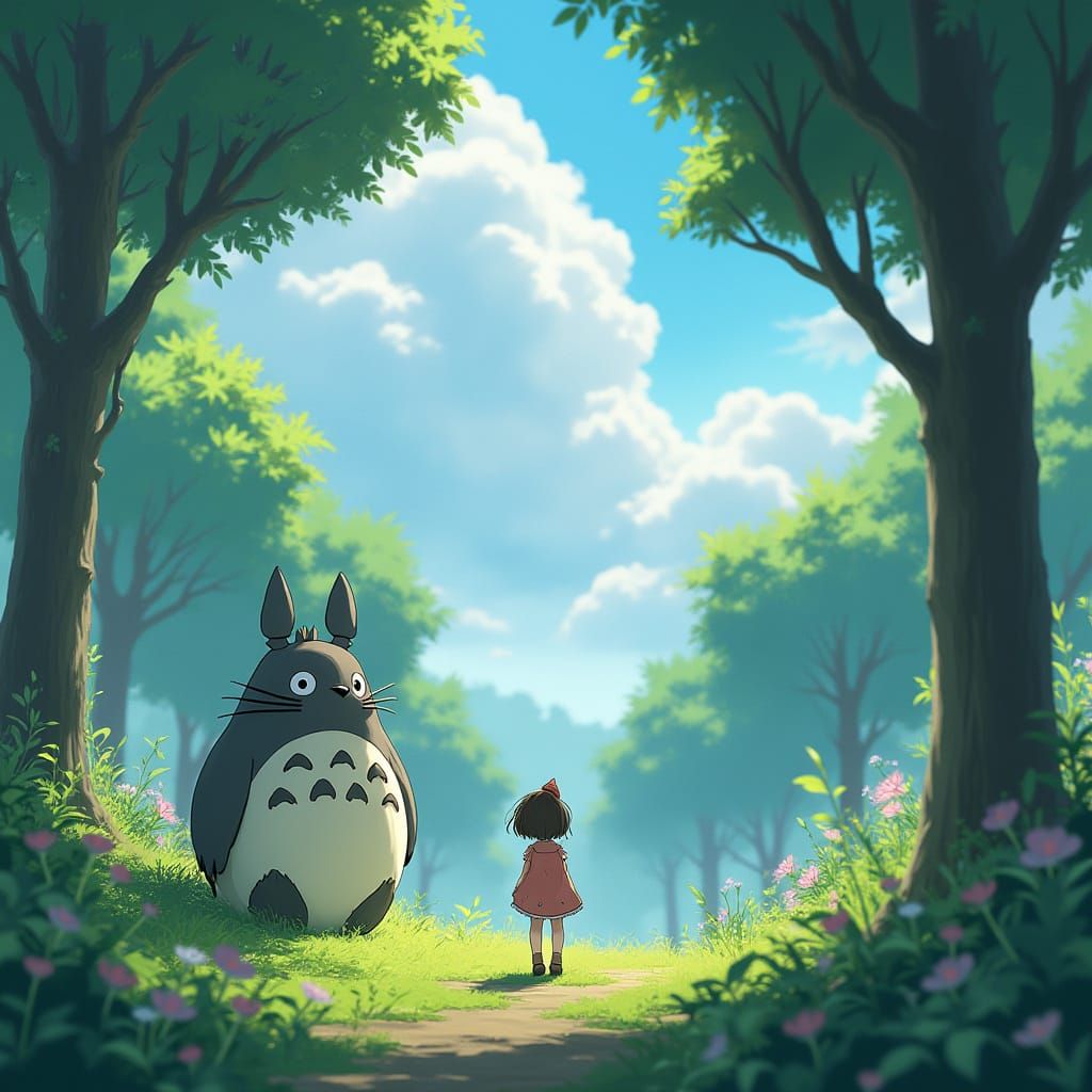 Whimsical Forest Spirit Totoro in 3D Anime Art Style