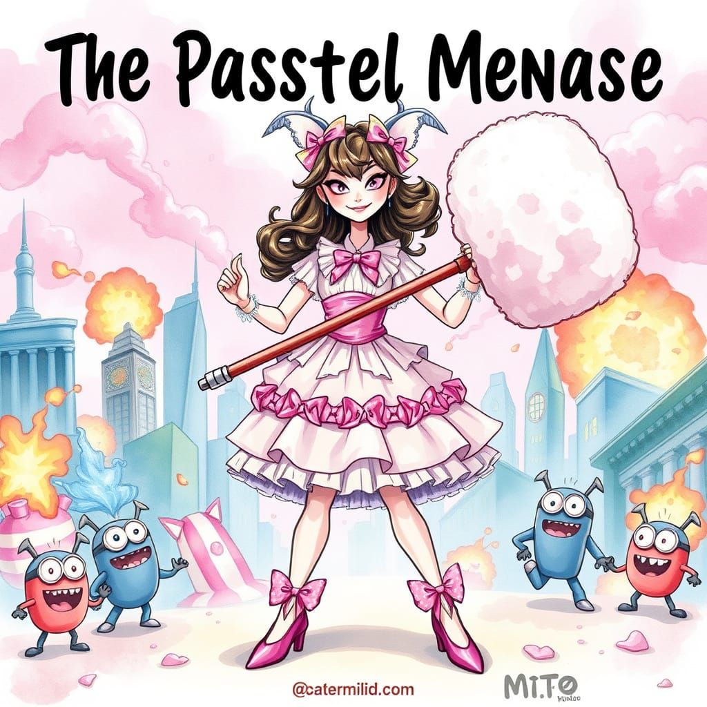 Pastel Menace: Supervillain of Cuteness, in Watercolor Style