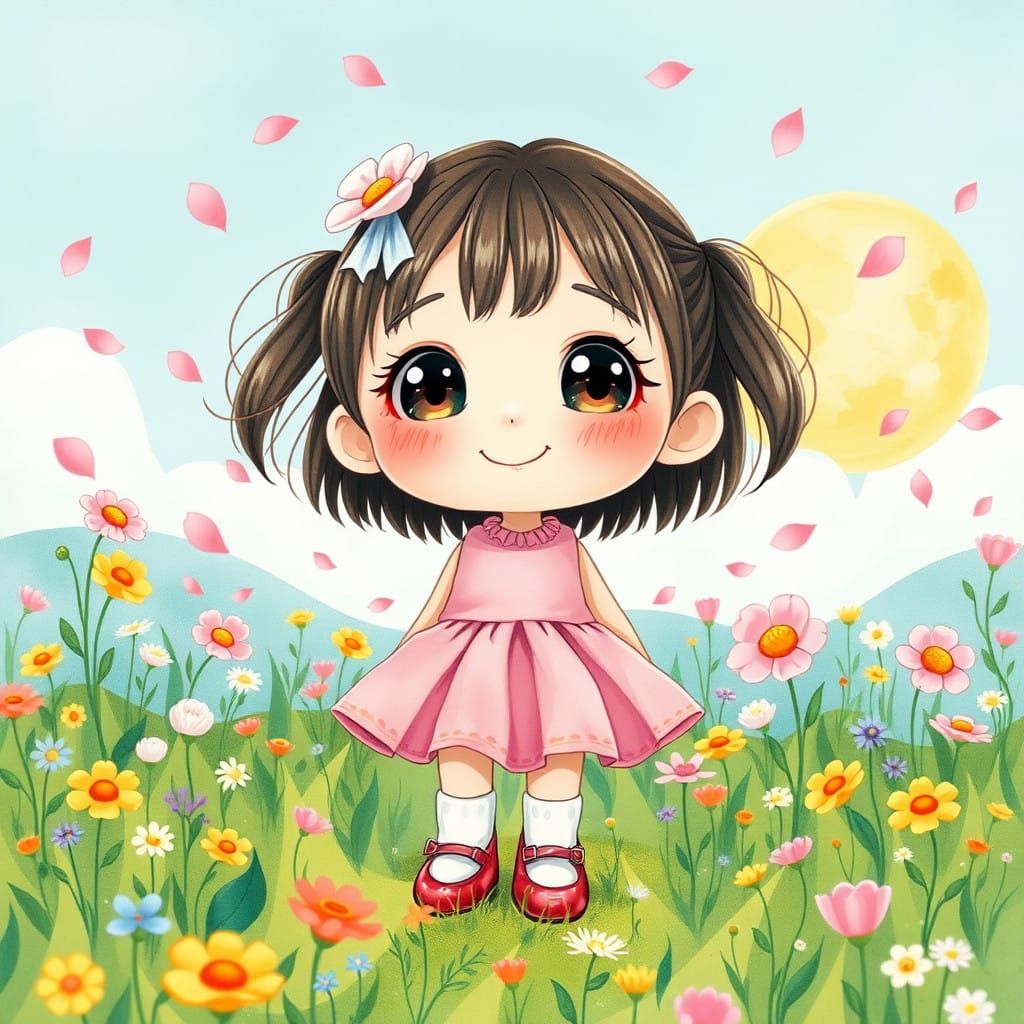 Moe-Inspired Little Girl in a Whimsical Meadow