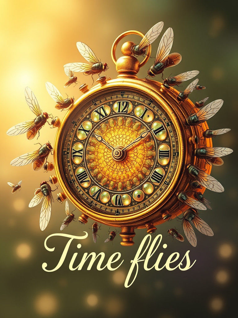 Surreal Fly Clock Illustration: Time Flies