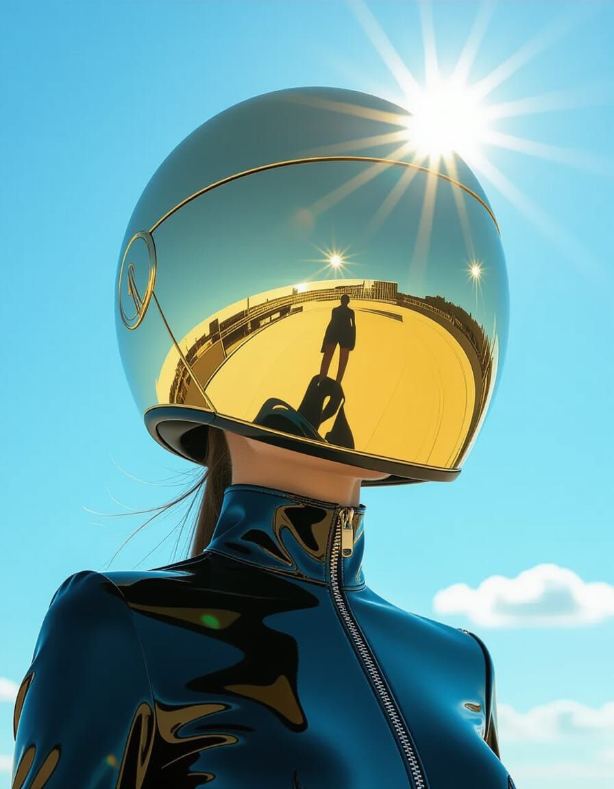 Futuristic Woman with Reflective Helmet in Surreal Style
