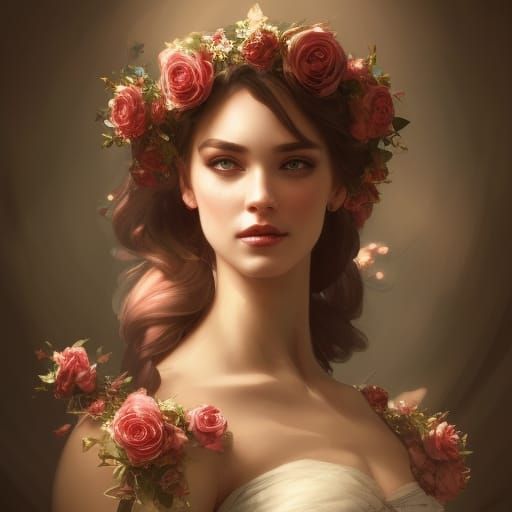 Romantic Princess Portrait with Roses in Fantasy Art Style