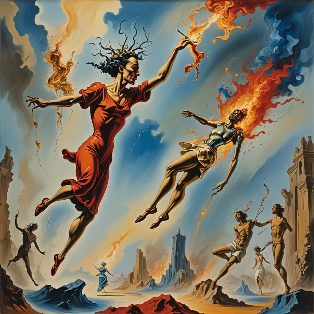 Surreal Scepter Flashing Wild Flames as Impasto Painting