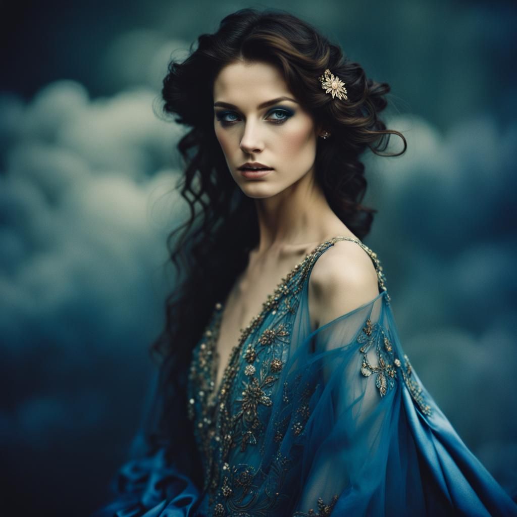 Fine Art Portrait of Woman Merging with Clouds