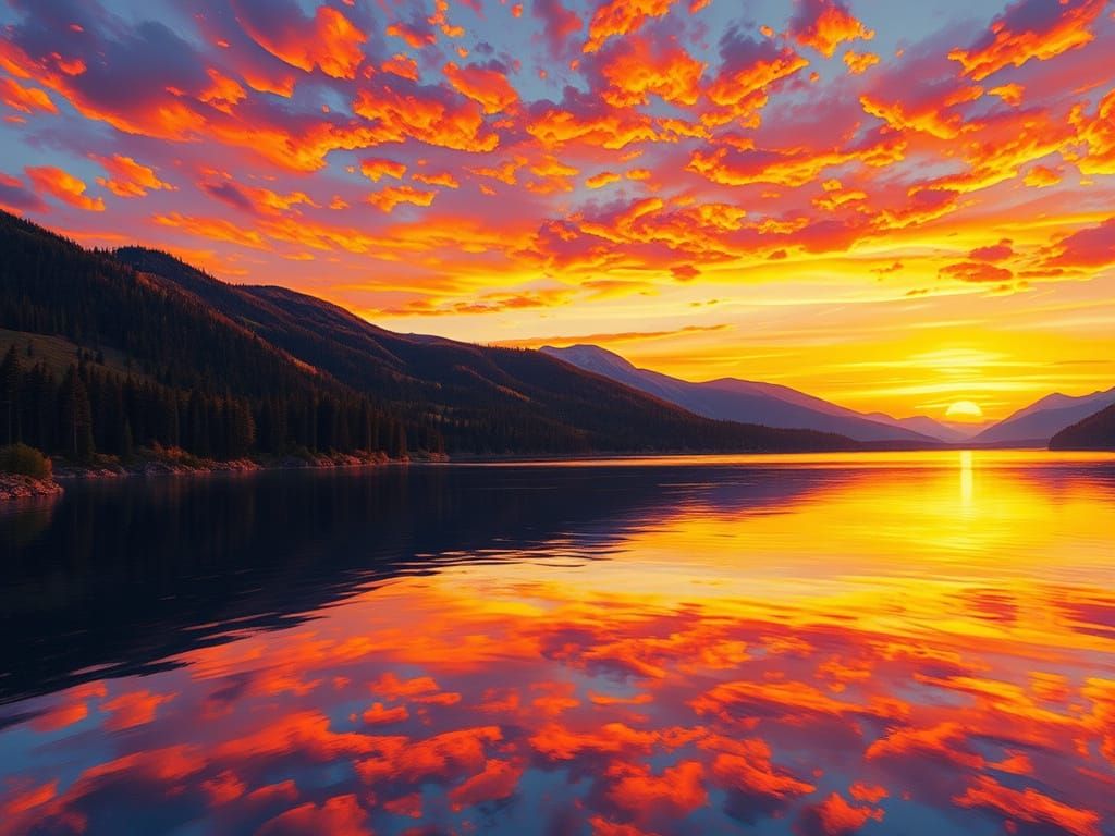 Lake Reflects Sunset in Impressionistic Style