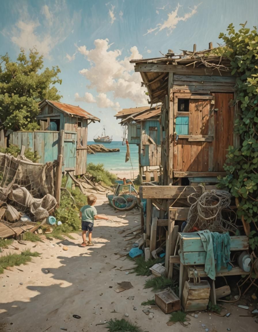 Children's Seaside Game: Impressionistic Coastal Scene