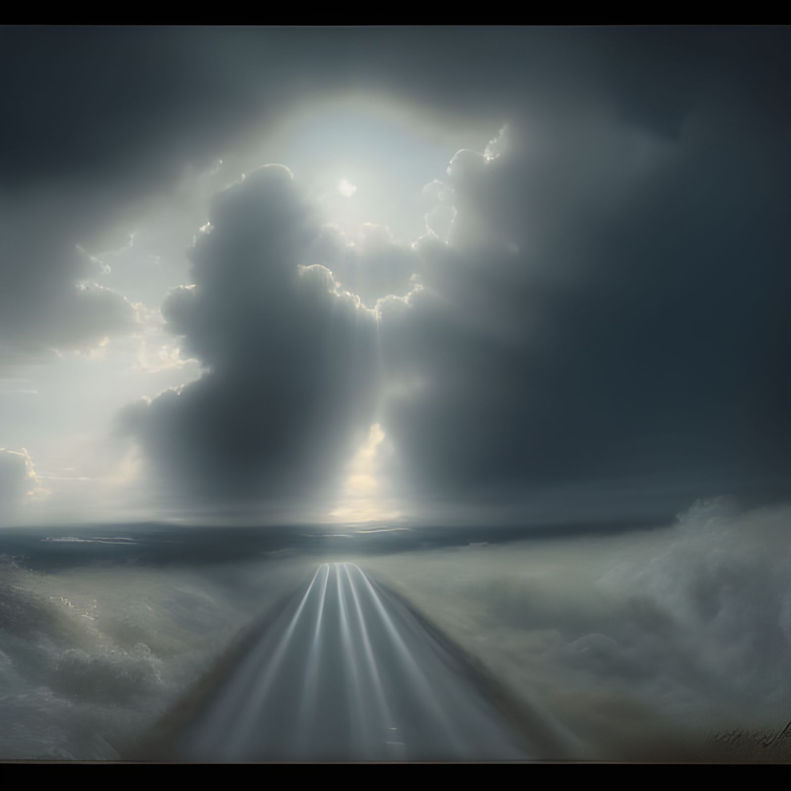 Divine Sunshine Illuminates Dark Country Road