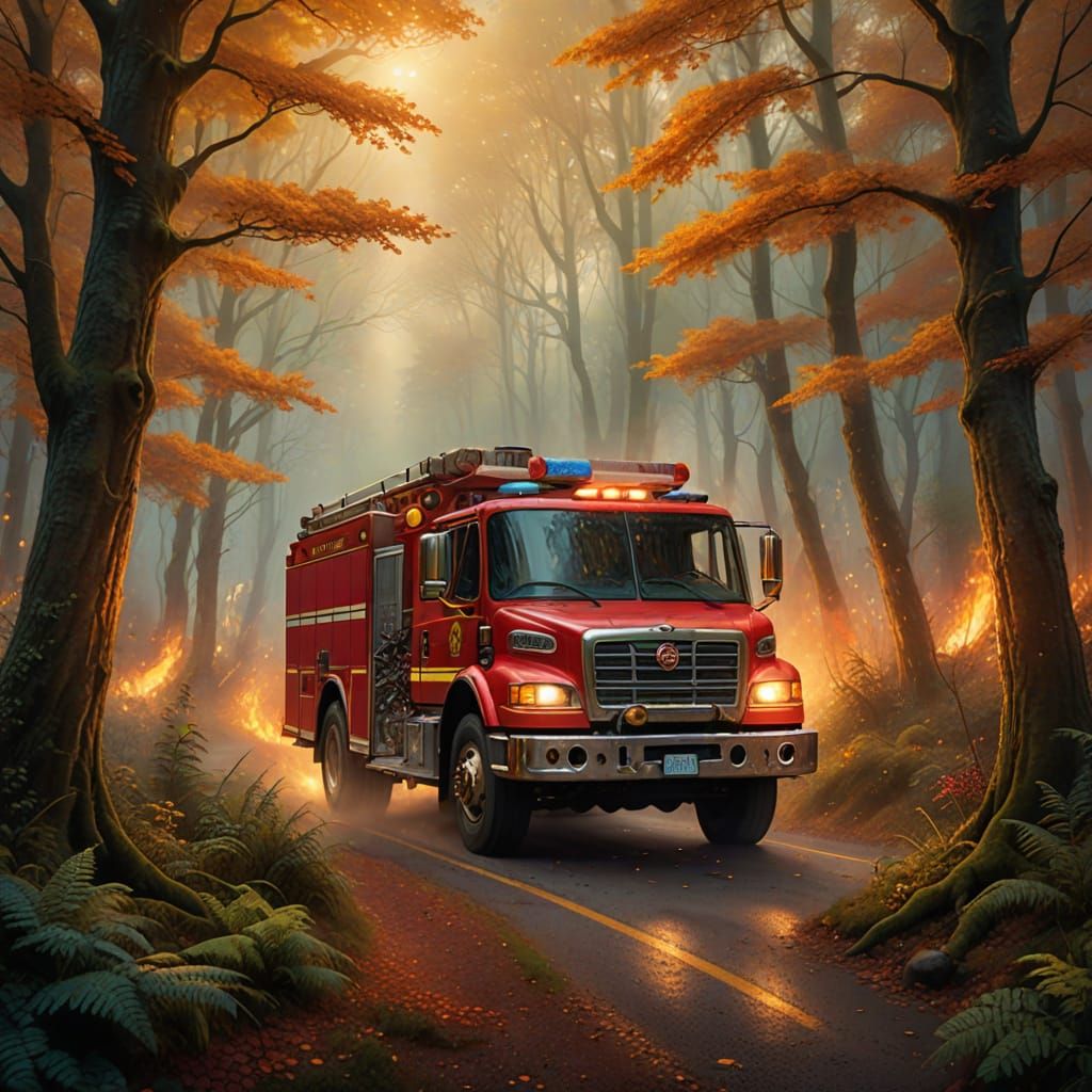 Mystical Fire Engine Speeds Through Enchanted Forest in Drea...