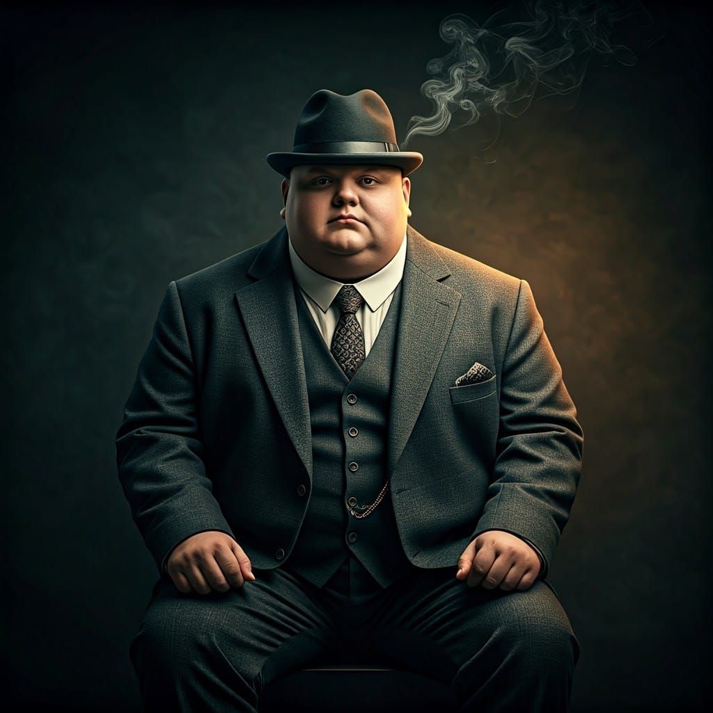 Stout Gentleman in Suit with Stovetop Hat