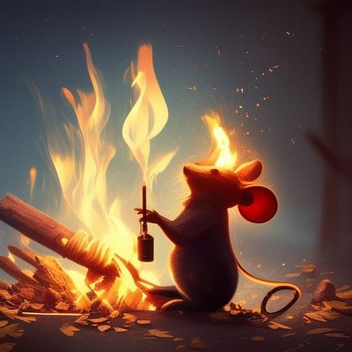 Mouse Glassblower Over Fire: Hyperdetailed Concept Art