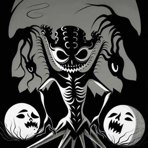 Creepy Shadow Monster Dancing: Minimalist Line Art