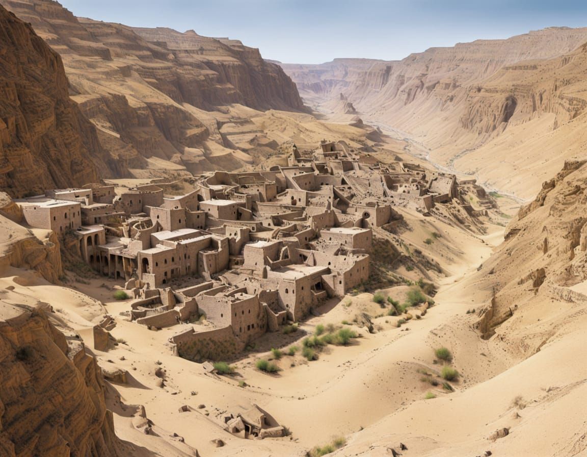 Abandoned Desert City Gorge in Deep Sand