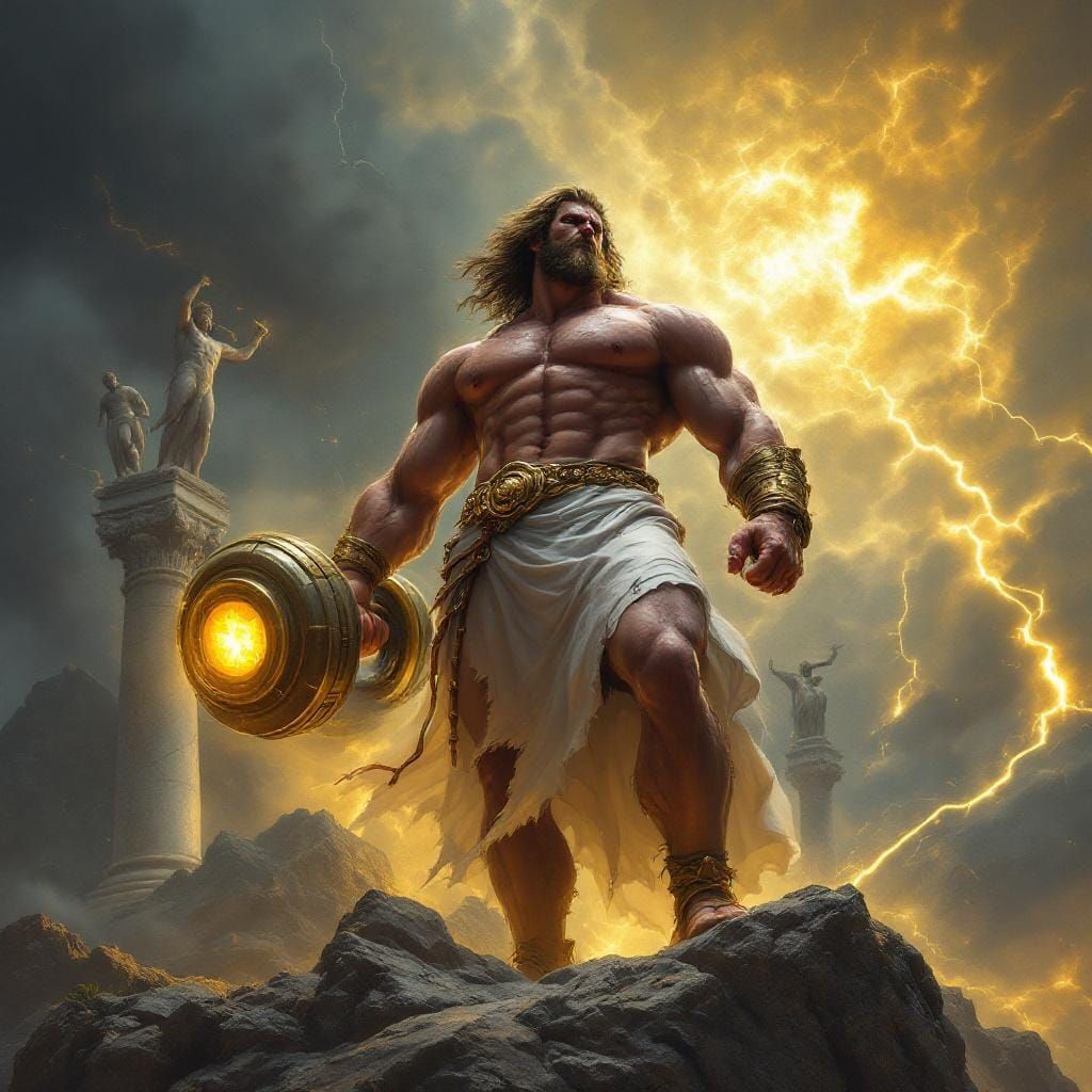 Greek God Bodybuilder on Mount Olympus as Digital Art