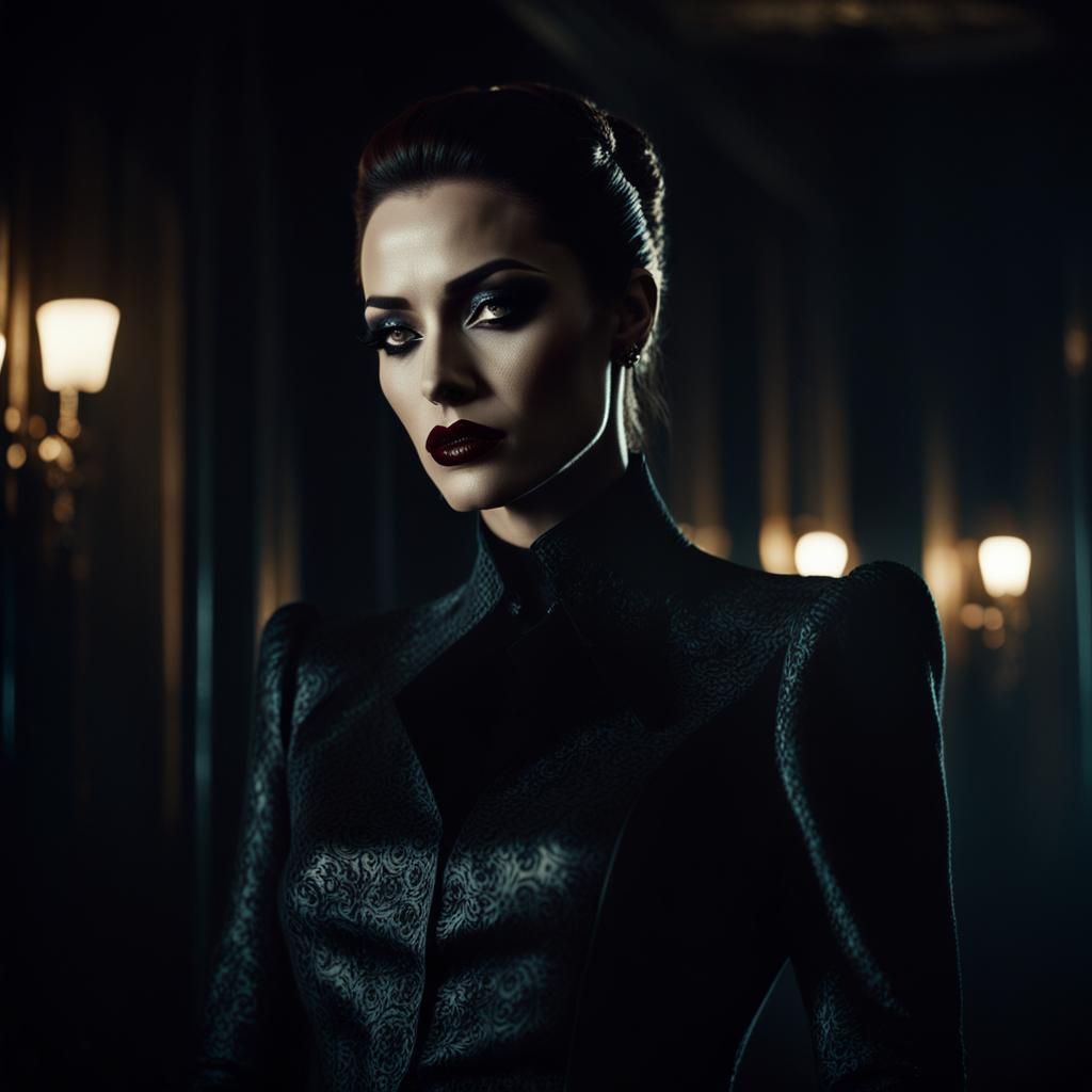 Captivating Woman in Moody Cinematic Film Still