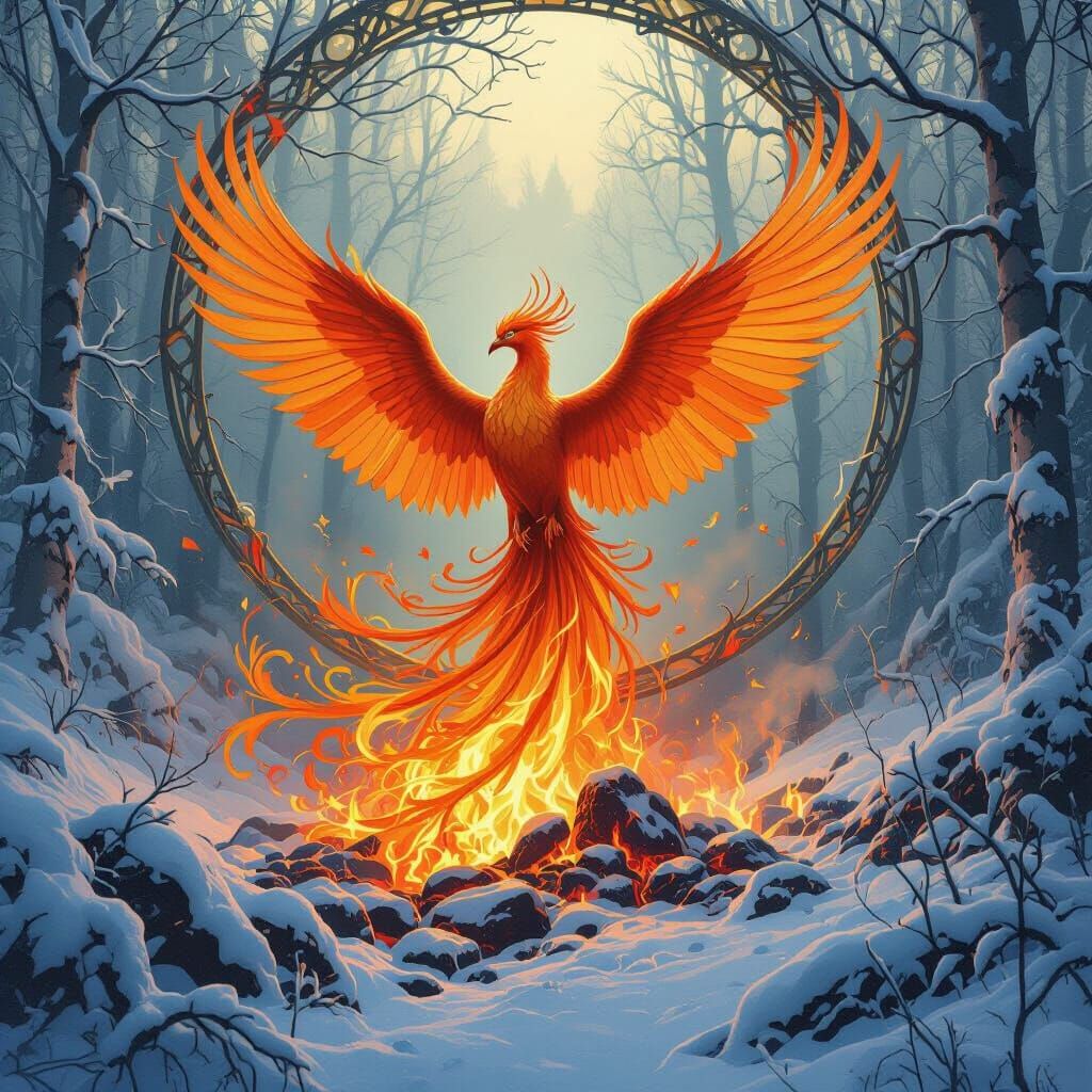 Phoenix Rising Meets Frozen Forest: Art Nouveau Biomechanica...